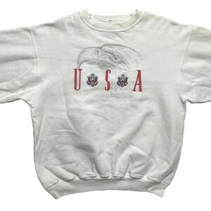 Vintage United States Sweatshirt Mens Medium White Pullover Crest Eagle USA